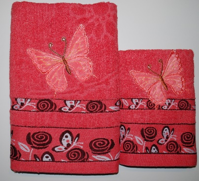 Комплект полотенец Бабочки (красный)