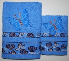 Комплект полотенец Бабочки (синый) - 1