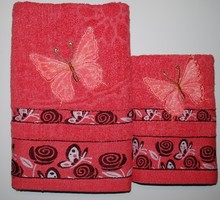 Комплект полотенец Бабочки (красный) - 1